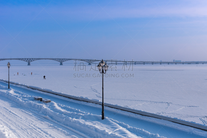 灯笼,散步道,冬天,伦敦城,萨拉托夫,照明设备,云,黄昏,雪,河流