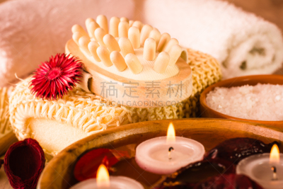 毛巾,盐,蜡烛,spa美容,按摩器,干的,芳香的,组物体,花,涉水