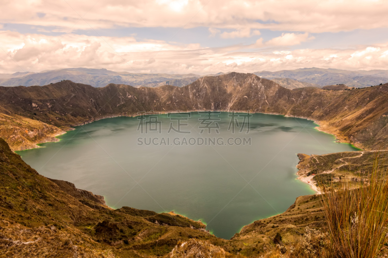 quilotoa,安地斯山脉,山脉,南美,火山口,拉塔昆加,火山喷口,水平画幅,无人,巨大的