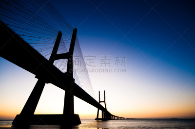 瓦斯科·达·伽马大桥,葡萄牙,水,天空,未来,水平画幅,夜晚,符号,日出