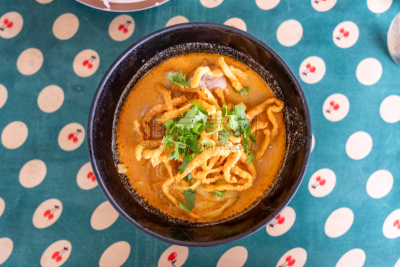 北,鸡,泰国食品,面汤,椰子咖喱味的,传统,蔬菜,热,香料,食品