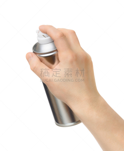 喷雾罐,手,男性,白色背景,压缩天然气,罐子,物理压力,有毒生物体,拿着,垂直画幅