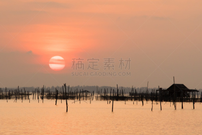 养鱼场,海洋,自然美,鸡笼,水,天空,美,水平画幅,美人,曙暮光