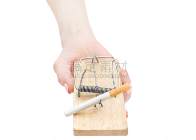 捕鼠器,香烟,白色背景,女人,手牵手,安全护栏,尼古丁,不健康的生活方式,吸烟问题,烟草