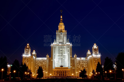 莫斯科,大学,mikhail lomonosov,州,塞文塞思特斯,七姐妹,水平画幅,景观设计,七姐妹瀑布,建筑
