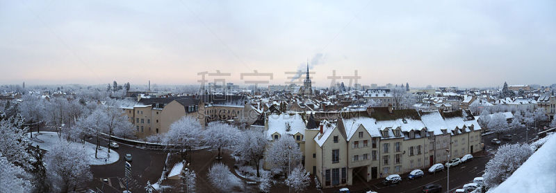 蒙塔日,全景,雪,在下面,天空,卢瓦尔河谷,水平画幅,无人,古老的,卢瓦雷省