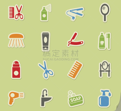 卫生,图标集,背景分离,头发定型剂,化妆刷,饮用水,发胶,润肤露,马桶刷,符号