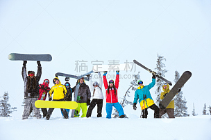 人群,友谊,滑雪板,滑雪运动,团队,天空,青少年,度假胜地,休闲活动,水平画幅
