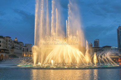 夜晚,喷泉,迪拜,水,水平画幅,符号,古老的,游泳池,迪拜的喷泉,户外