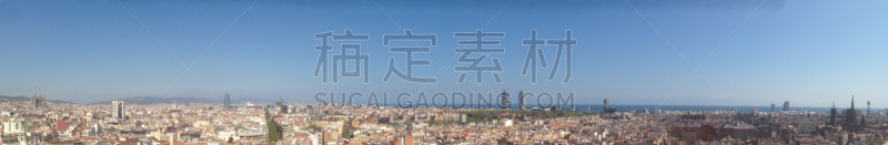 巴塞罗那,城市天际线,阿格巴塔,旅游目的地,水平画幅,无人,全景,户外,长方形会堂