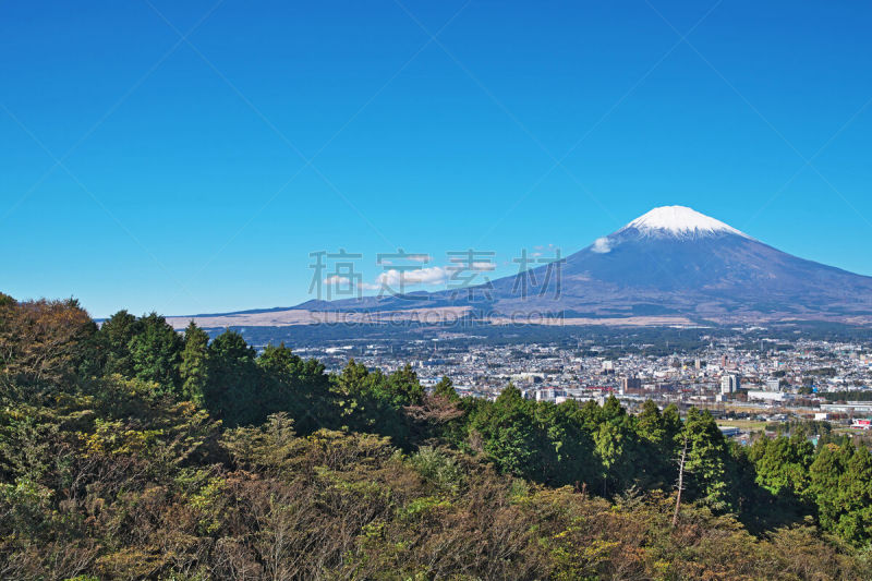 御殿场市,富士山,秋天,雪山,城镇景观,风景,图像,雪,十一月,无人