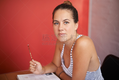 巨大的,部分,舒服,肖像,铅笔,从容态度,学习,考试,渴望,坐