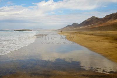 富埃特文图拉岛,海滩,西班牙,风景,远距离,人,未知的事物,两只动物,阿拉比达自然公园,西班牙公开赛