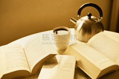 咖啡,书,饮食,早餐,桌子,水平画幅,无人,单色调,阶调图片,手工着色