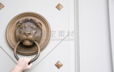 狮子,门环,留白,古董,水平画幅,符号,古老的,黄铜,古典式,户外