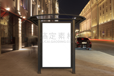 公共汽车站,布告栏,空白的,留白,边框,水平画幅,夜晚,无人,市区路