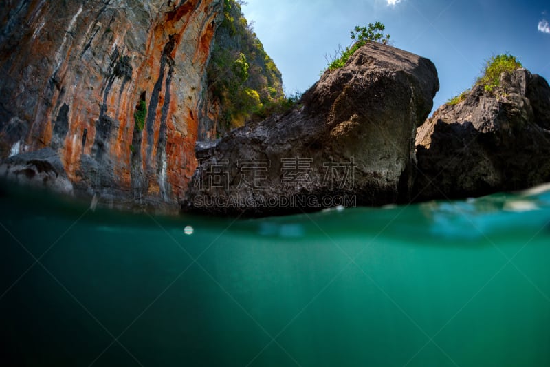 海洋,山,石灰石,在下面,水,悬崖,水平画幅,岩石,无人,水下