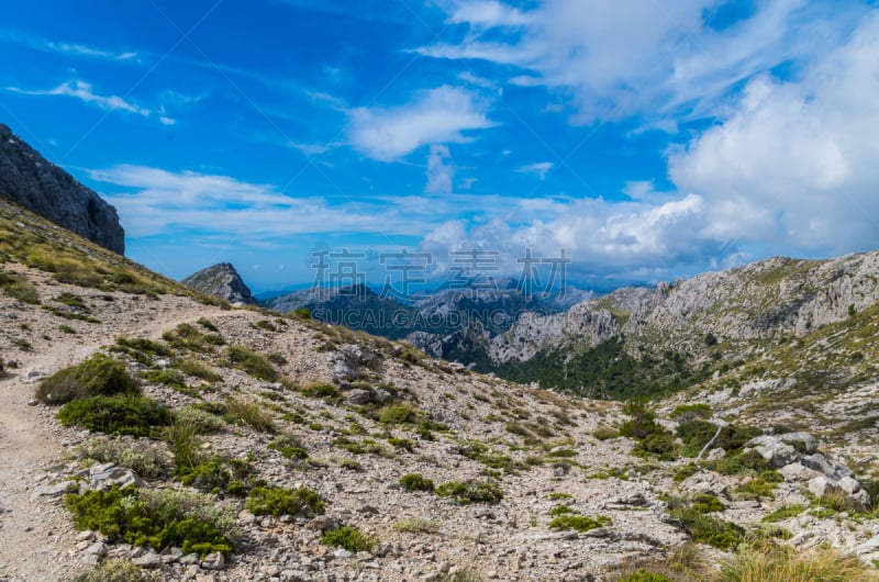 小路,sierra de tramuntana,徒步旅行,西班牙,马略卡,大丹狗,天空,水平画幅,山,无人