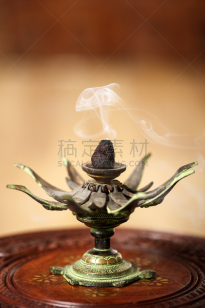 荷花,芳香的,古老的,烟,文具盘,青铜,spa美容,垂直画幅,古董,艺术