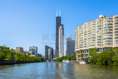 都市风景,城市天际线,芝加哥河,水,天空,休闲活动,运河,石材,金属,滨水