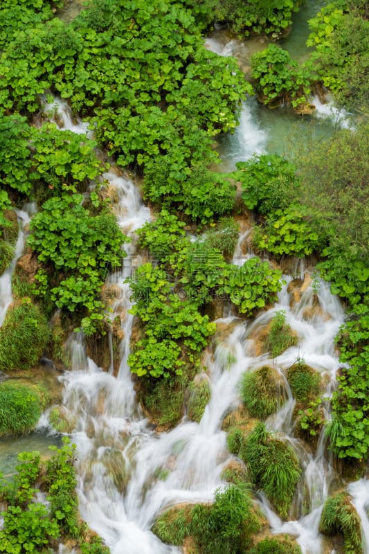 Creek cascading down a hill slope.
Plitvička Jezera, Croatia - June 25th 2019 - Official photography permission obtained by the Plitvice Lakes National Park and available on request.