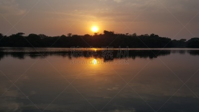 喀麦隆,湖,户外,图像,水平画幅,无人,非洲,水,植物,日落
