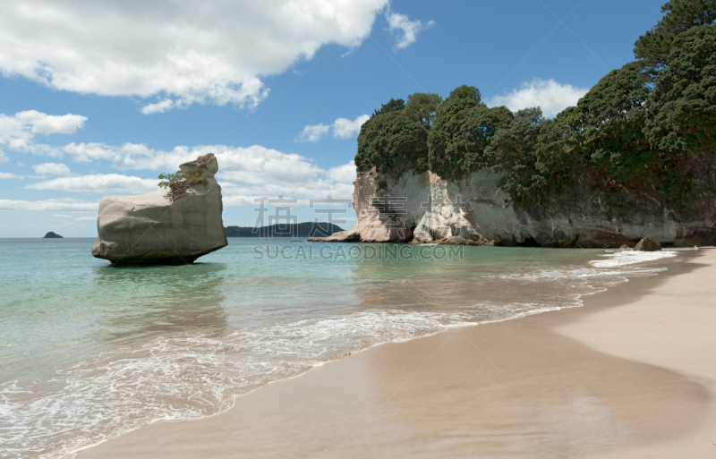 cathedral cove,新西兰,科罗曼德尔半岛,半岛,水,留白,水平画幅,沙子,无人,夏天