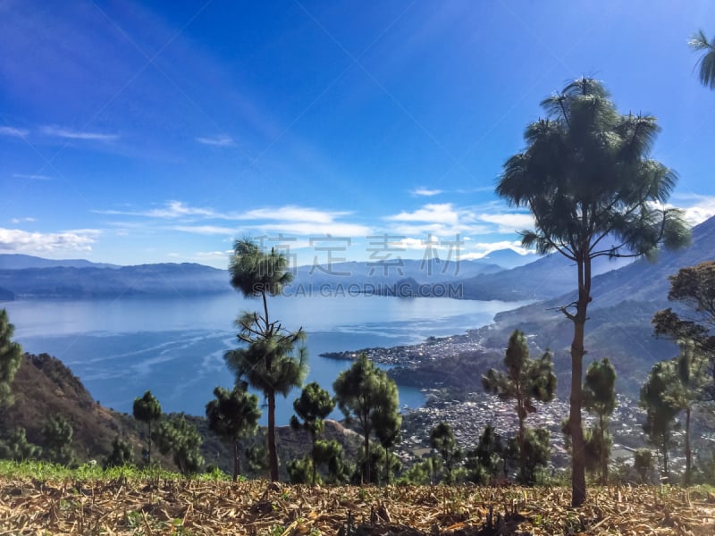 危地马拉,火山,阿蒂特兰湖,五只动物,山,看,农业,视角,淡水,环境