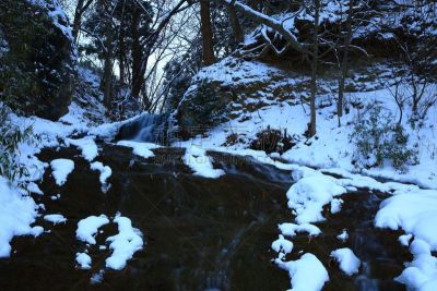 水磨,冬天,寒冷,旅途,小屋,雪,河流,石头,瀑布,水车