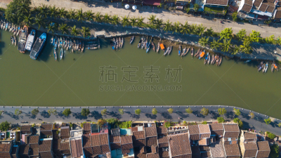 远古的,城镇,全景,会安,航拍视角,古城,灯笼,世界遗产,复古风格,河流