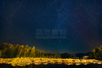 星星,普拉希德湖城,室内过夜,八仙湖,银河系,水,天空,星系,度假胜地,水平画幅