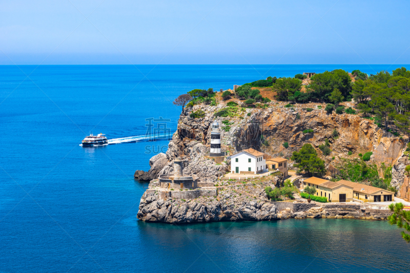 puerto de soller,灯塔楼,地中海,岛,西班牙,马略卡,水,天空,水平画幅,无人