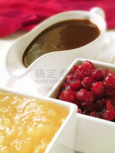 苹果酱,肉汁,酱油壶,酸果蔓酱,垂直画幅,无人,晚餐,美味食品,摄影