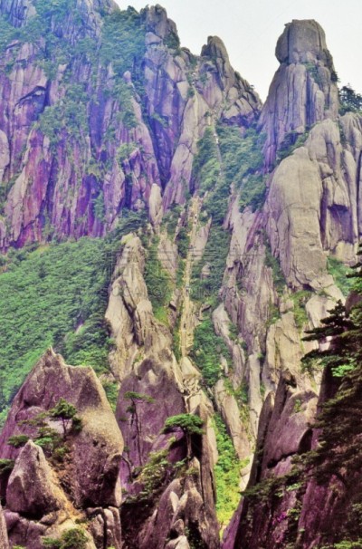 天堂,柱头,黄山山脉,垂直画幅,沟壑,旅游目的地,地形,岩石,无人,岩层