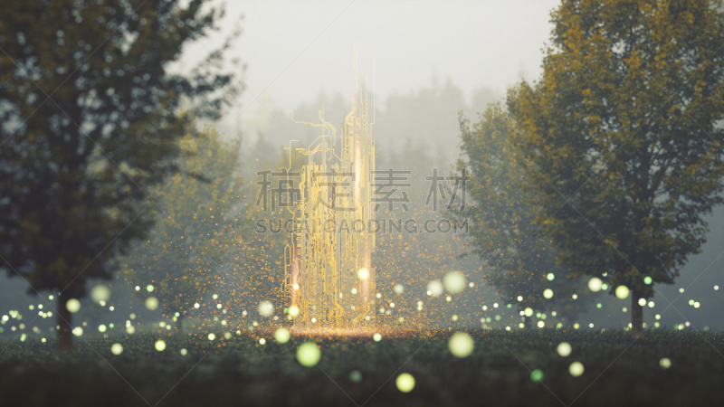 秘密,幻想,森林,图像,飘然,超自然,超现实主义的,雾,草地,外星人