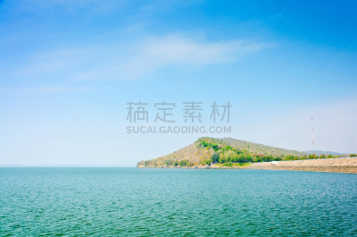 水,水坝,泰国,天空,水平画幅,瀑布,无人,蓝色,户外,云景