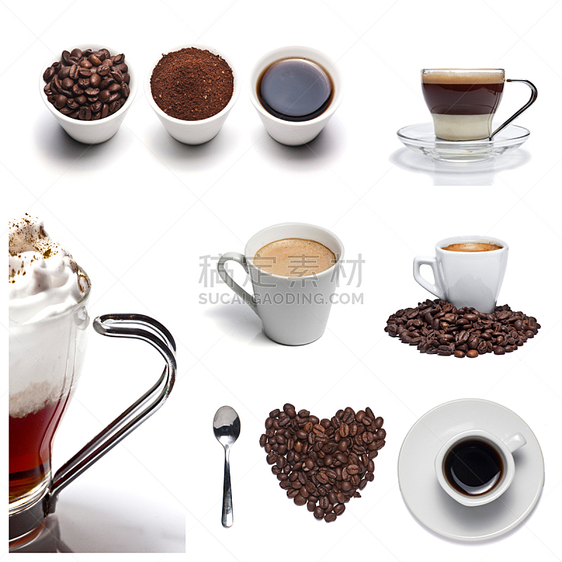咖啡,抽象拼贴画,咖啡壶,烤咖啡豆,褐色,早餐,无人,浓咖啡,背景分离,饮料