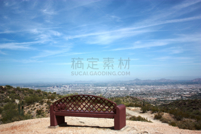 南山公园,菲尼克斯市,亚利桑那,公园长椅,看风景,天空,水平画幅,沙子,无人,偏远的
