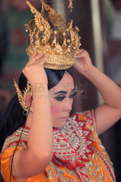 泰国,部落艺术,传统,帽子,衣服,舞蹈,女人,发型,佛诞面具,垂直画幅