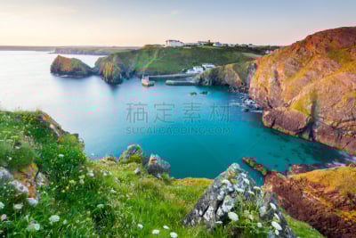 康沃尔,马里尔湾,旅游目的地,水平画幅,地形,无人,英格兰,海岸地形,黄昏,户外