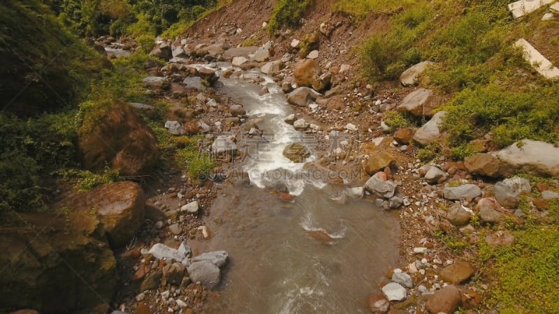 雨林,山,河流,菲律宾,干米银岛,水,美,沟壑,水平画幅,枝繁叶茂