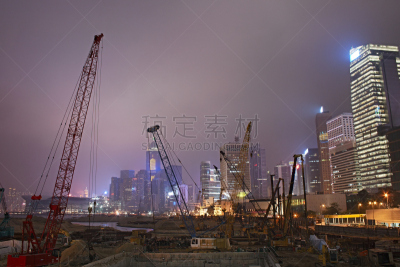 建筑业,水平画幅,夜晚,无人,海港,建筑外部,户外,城市,起重机,机器