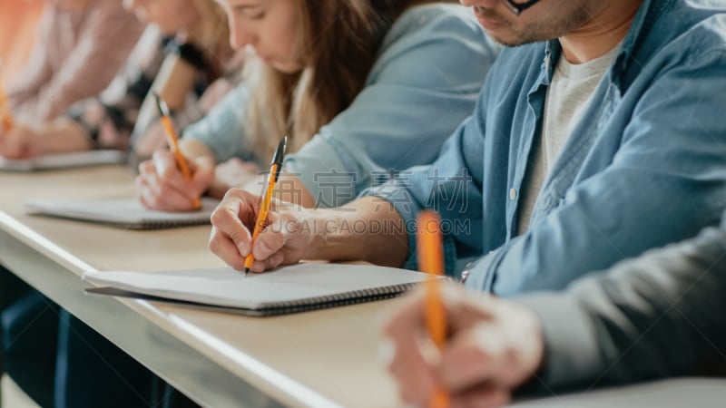 教室,笔记本,大学,青年人,明亮,混血儿,成一排,考试,学习,写