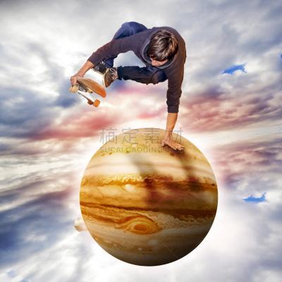 木星,青年人,行星,航拍视角,滑板运动,天空,长袖衫,星云,白人,男性