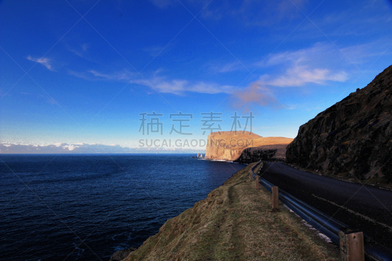 自然,法罗群岛,水,天空,水平画幅,瀑布,无人,古老的,大西洋,夏天