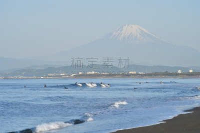 富士山,海洋,波浪,水平画幅,无人,日本,户外,藤泽市,神奈川县,摄影