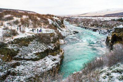 瀑布,hraunfossar,冰岛国,水,美,水平画幅,雪,旅行者,户外,火山岩