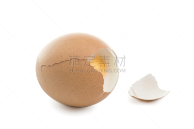 破碎的,卵,白色背景,分离着色,褐色,美国,水平画幅,鸡蛋,无人,生食