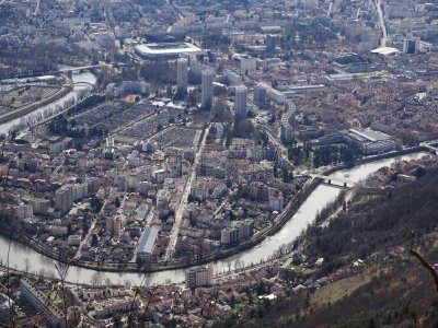 Grenoble, France – March 12, 2019: photography showing the Alps mountain and the villages surrounding the city of Grenoble, France. The photography was taken in the city of Grenoble, France.