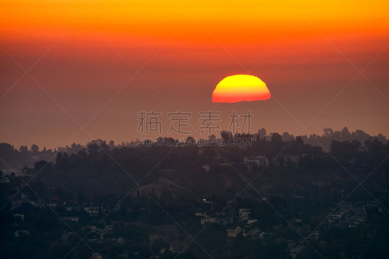 格里菲思公园天文台,黎明,看风景,自然,宁静,美国,旅游目的地,水平画幅,山,无人